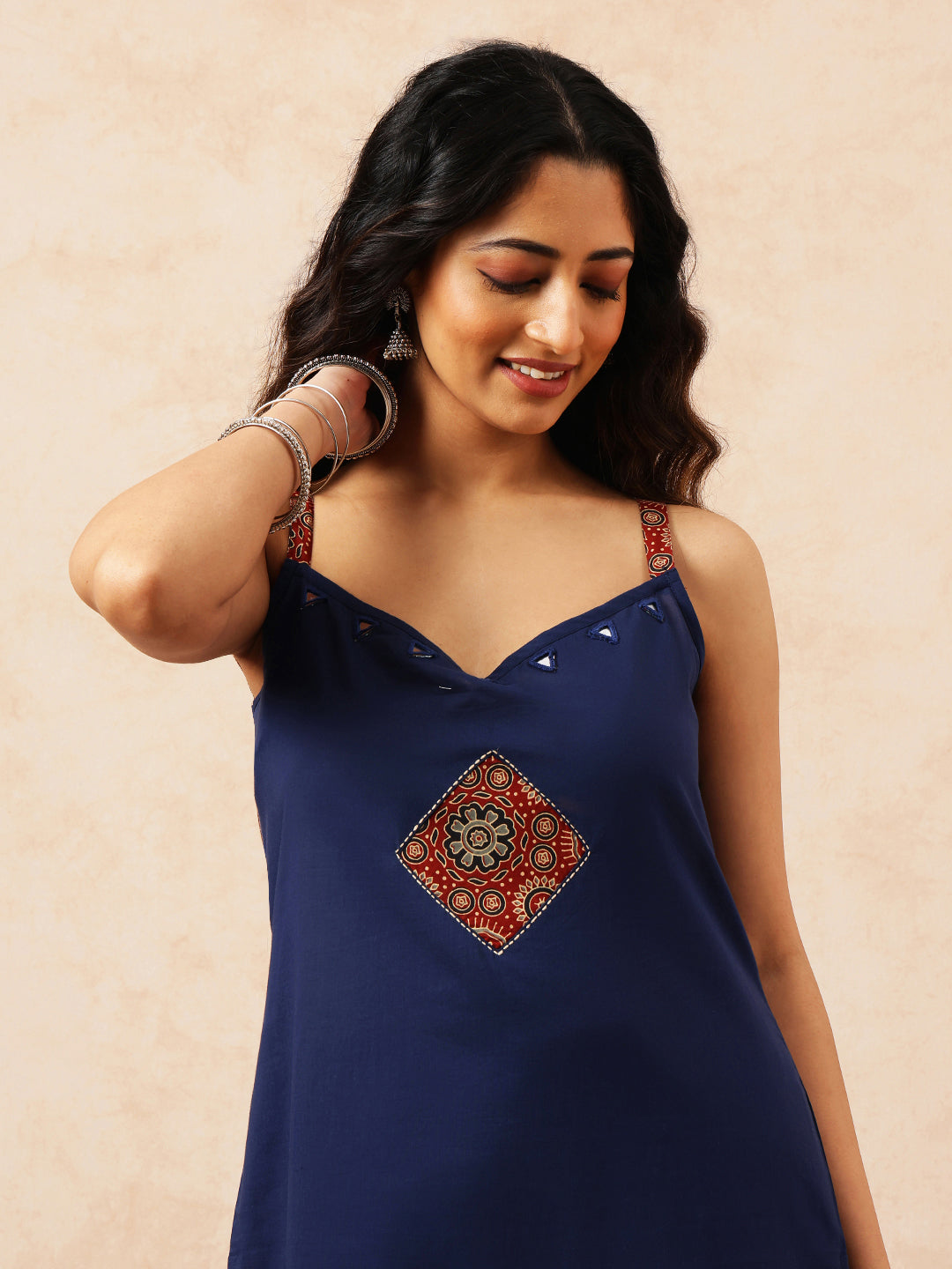 Blue Solid A-Line Cotton Stitched Kurta With Pant