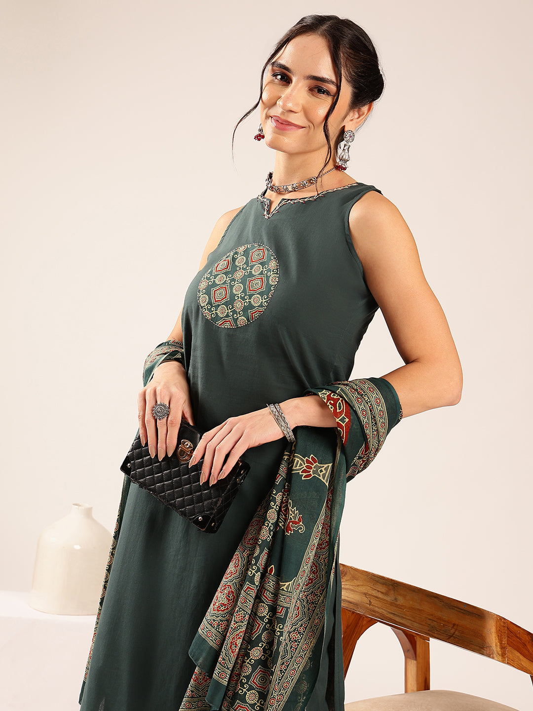 Aqua Blue Geometric Print Straight Cotton Stitched Kurta Set