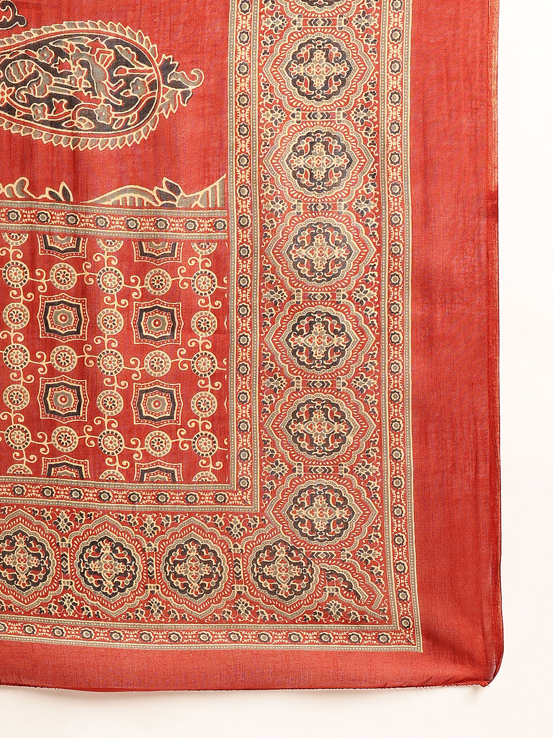 Maroon Geometric Print Straight Cotton Stitched Kurta Pant With Dupatta