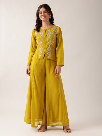 Yellow Floral Straight Georgette Co-Ord Set (Sharara)