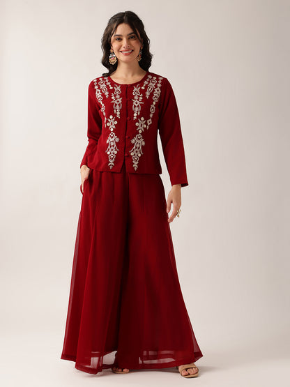 Yellow Floral Straight Georgette Co-Ord Set (Sharara)