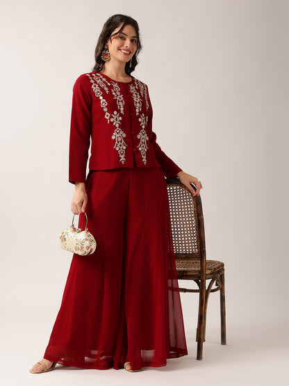 Yellow Floral Straight Georgette Co-Ord Set (Sharara)