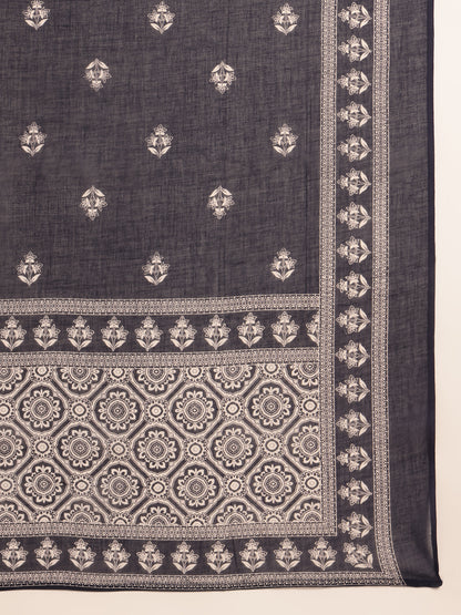 Navy Blue Geometric Straight Cotton Kurta Set