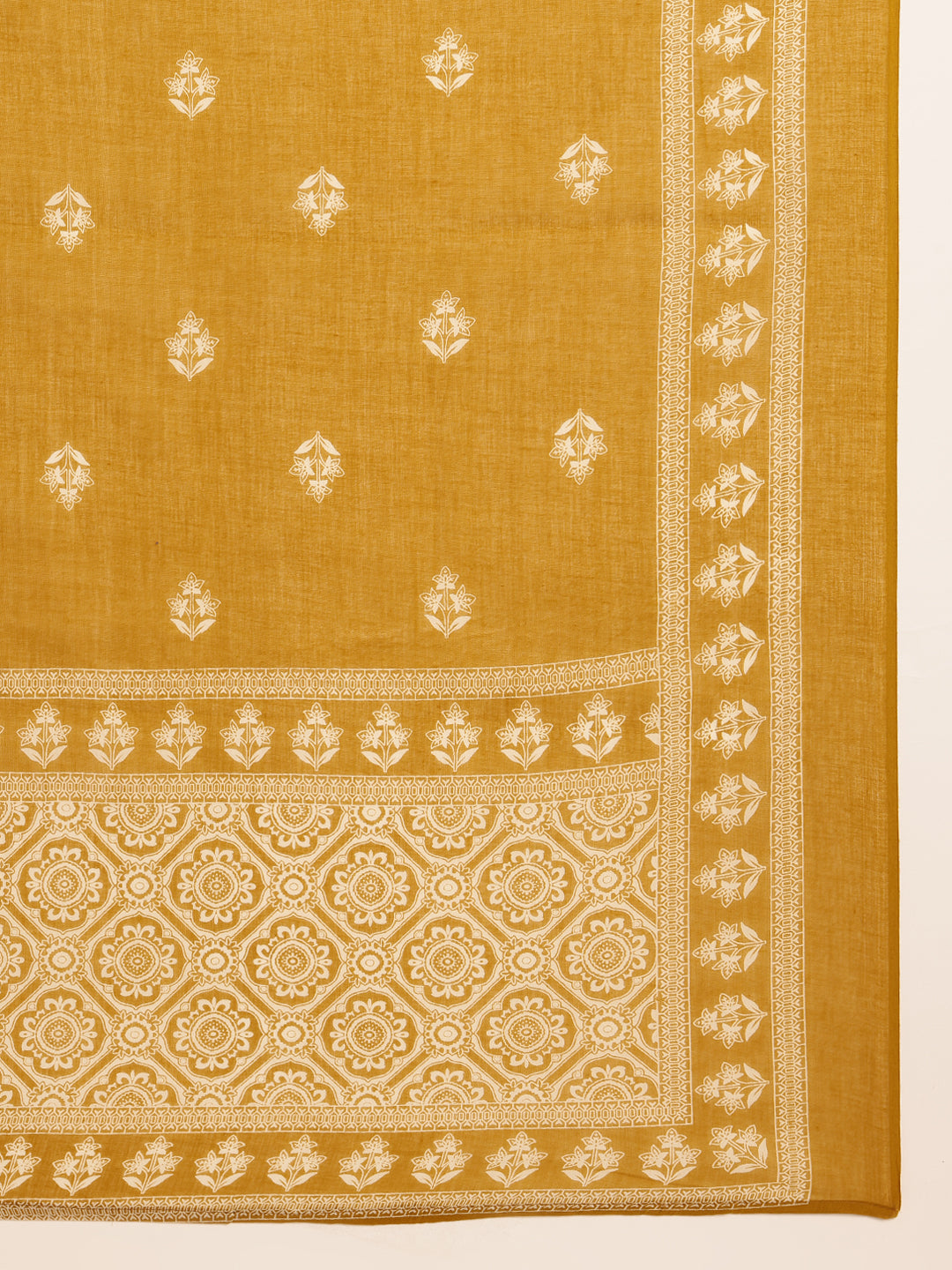 Mustard Geometric Straight Cotton Kurta Set