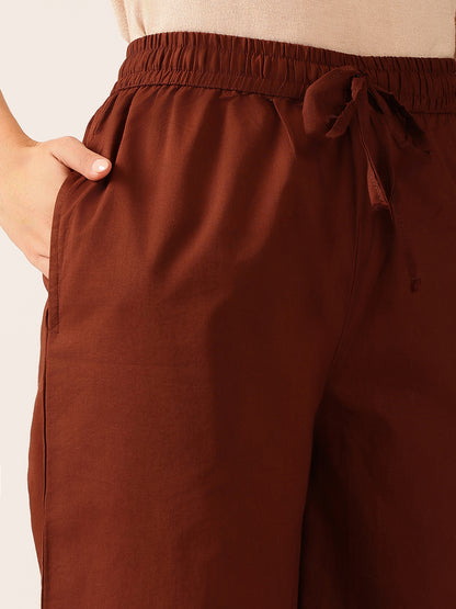 Brown Geometric Straight Cotton Kurta Set