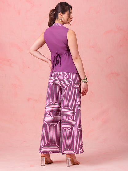 Purple Striped Straight Cotton Stitched Co-Ord Set