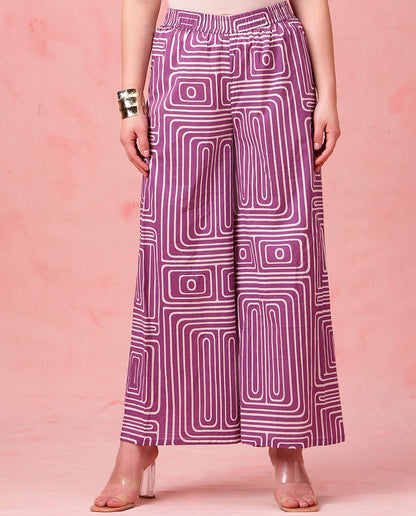 Purple Striped Straight Cotton Stitched Co-Ord Set