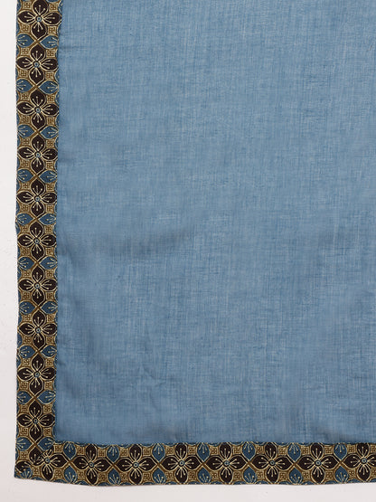 Mehendi Green & Teal Yoke Design  A-Line Cotton Stitched Kurta, Pant With Dupatta