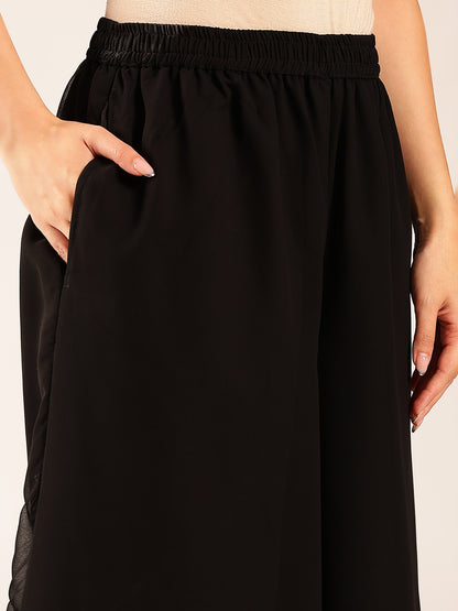 Black Embroidery Straight Georgette Stitched Kurta, Sharara