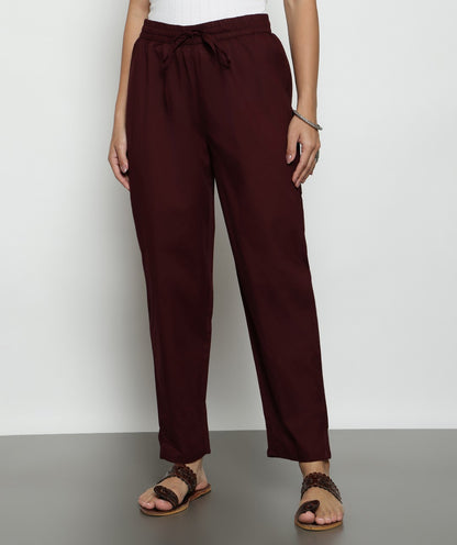Wine Floral Straight Cotton Stitched Kurta, Pant With Dupatta