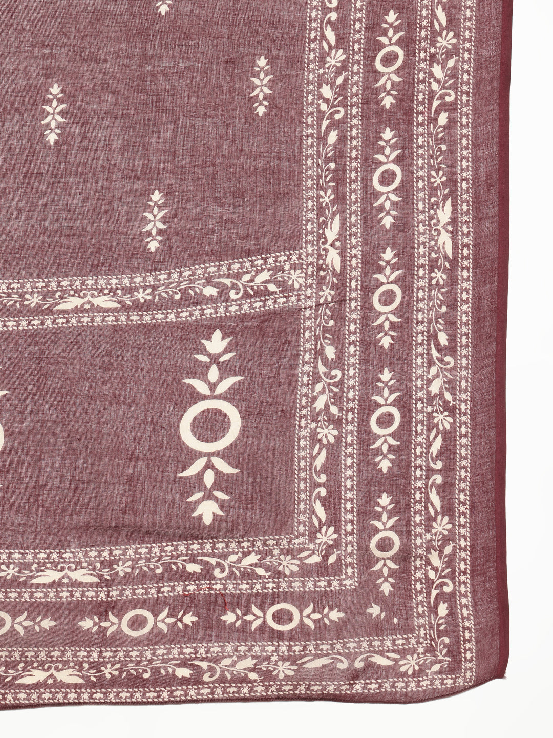 Wine Floral Straight Cotton Stitched Kurta, Pant With Dupatta