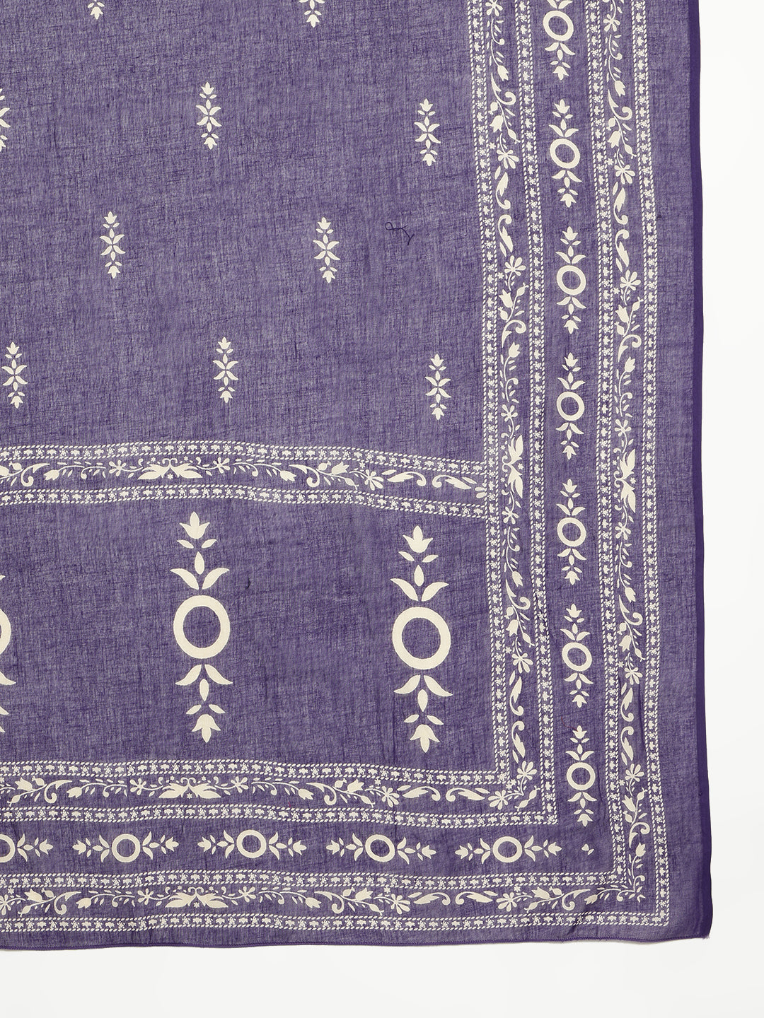 Purple Floral Straight Cotton Stitched Kurta, Pant With Dupatta