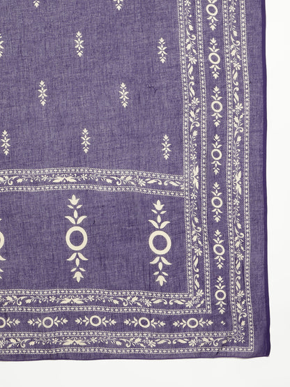 Purple Floral Straight Cotton Stitched Kurta, Pant With Dupatta