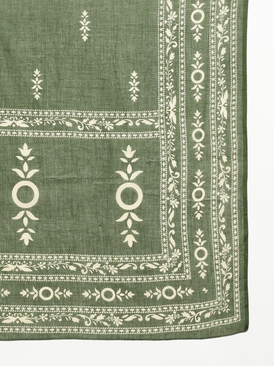 Mehendi-Green Floral Straight Cotton Stitched Kurta, Pant With Dupatta