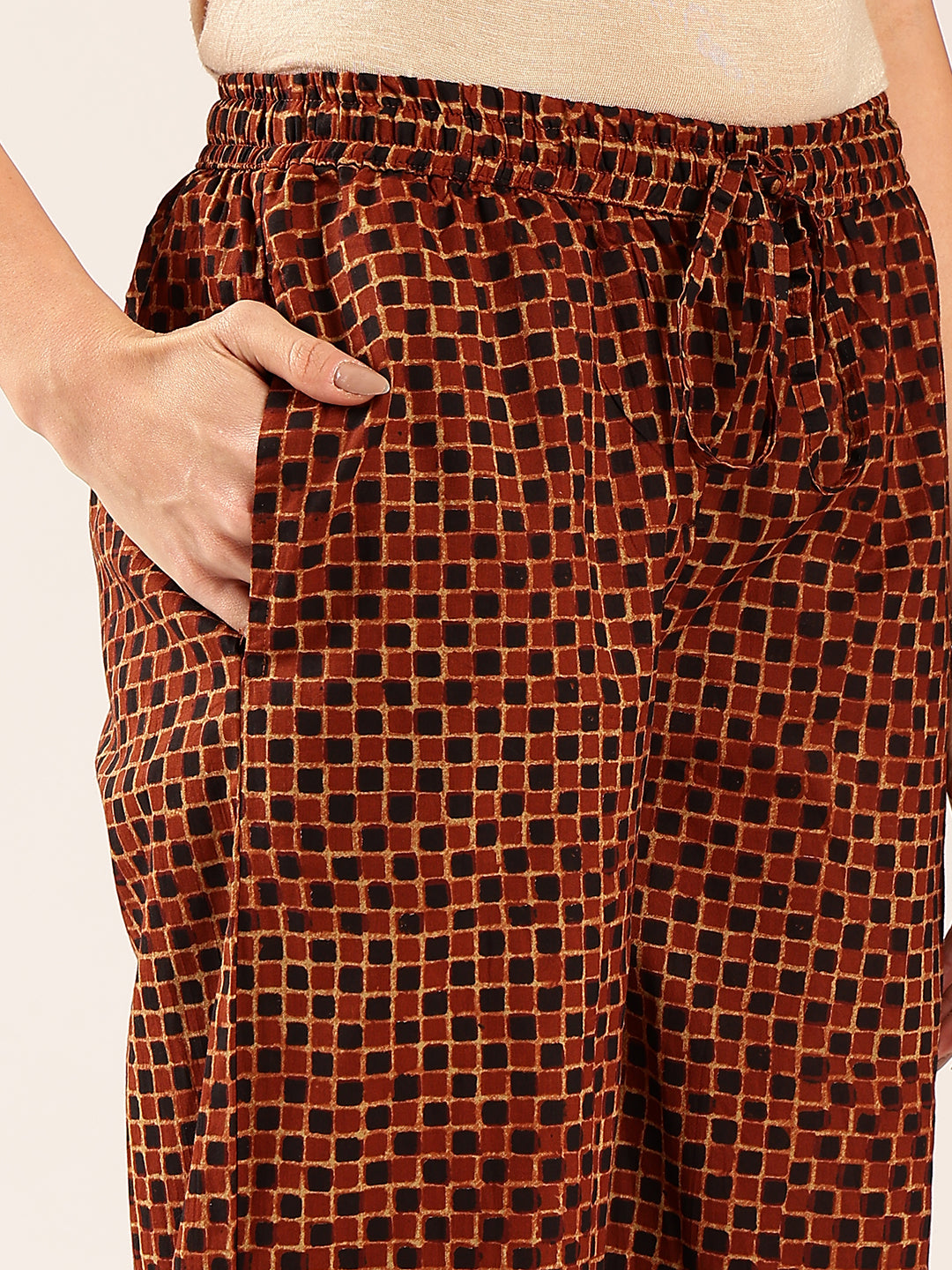 Brown Floral Print Straight Cotton Stitched Kurta Palazzo With Dupatta