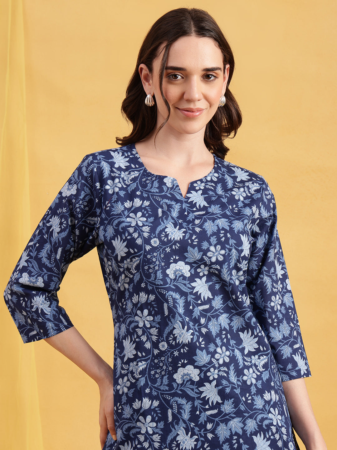 Blue Floral Straight Cotton Night Suit