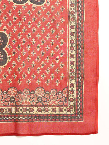 Maroon Yoke Flared Cotton Stitched Kurta Set
