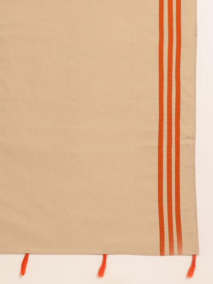 Beige Applique Straight Mul Cotton Kurta Set