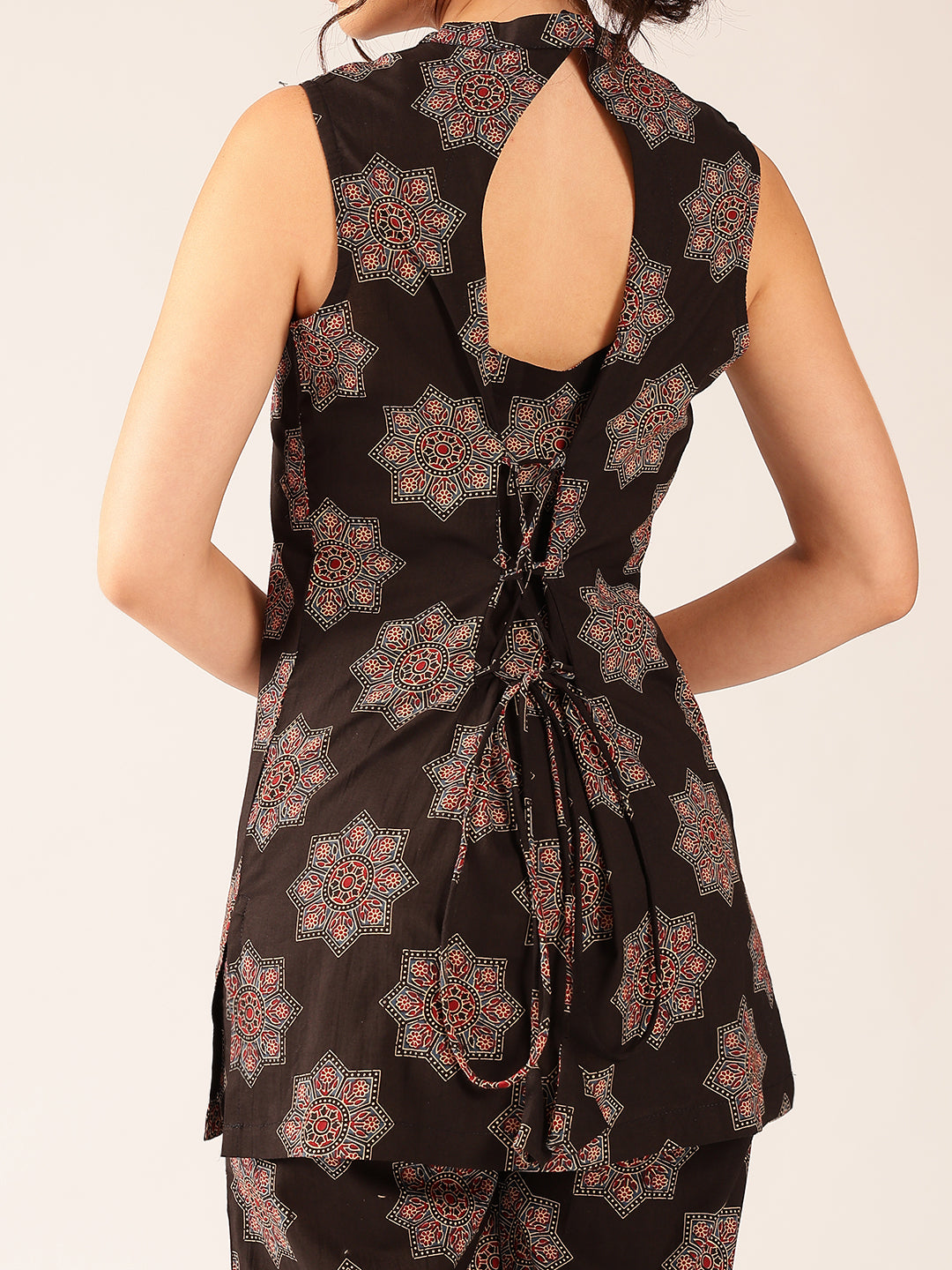 Black Floral Straight Cotton Stitched Co-Ord Set