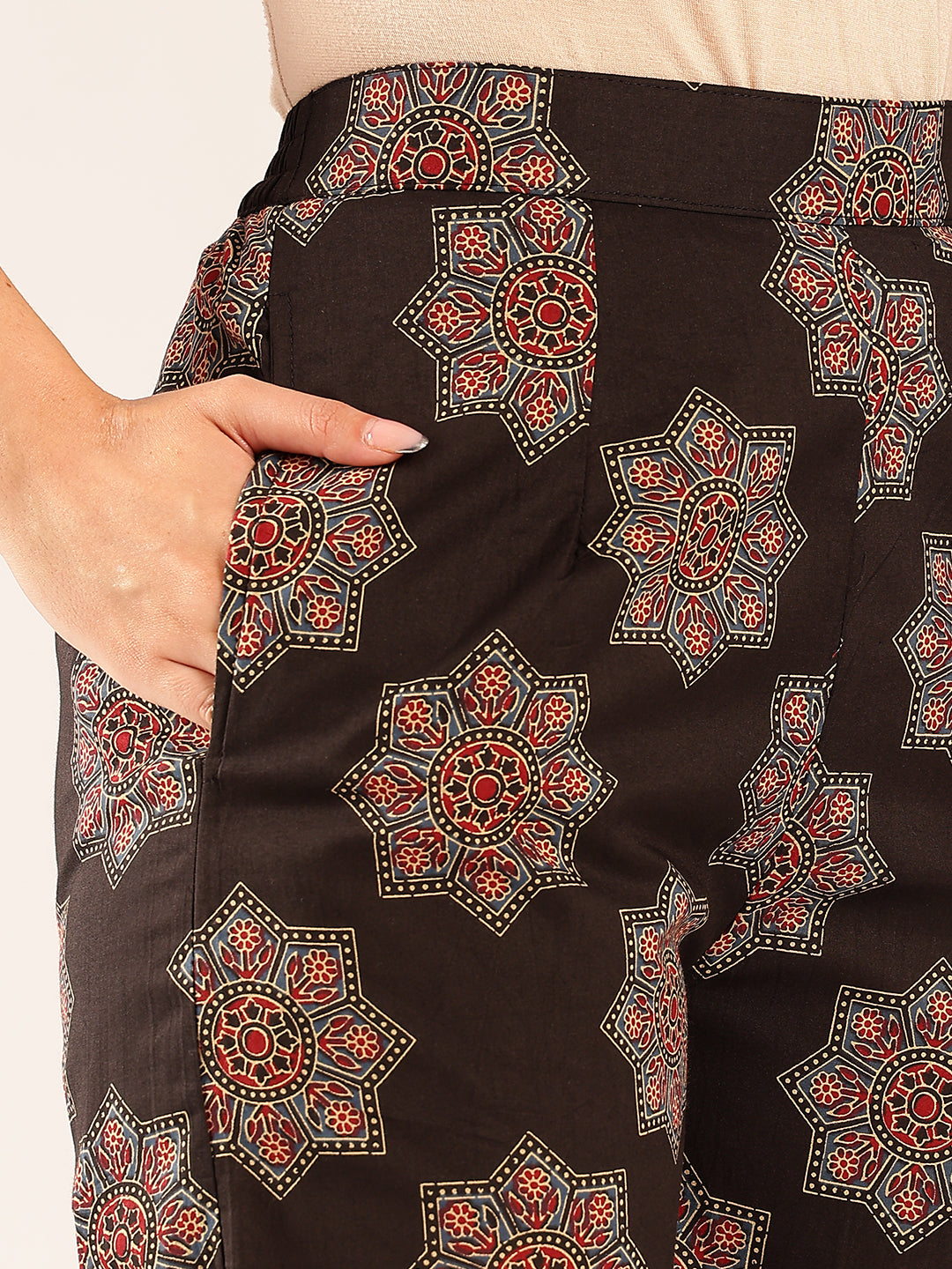 Black Floral Straight Cotton Stitched Co-Ord Set