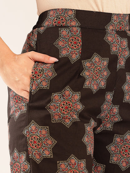 Black Floral Straight Cotton Stitched Co-Ord Set