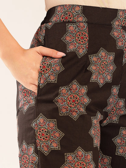Black Floral Flared Cotton Stitched Co-Ord Set