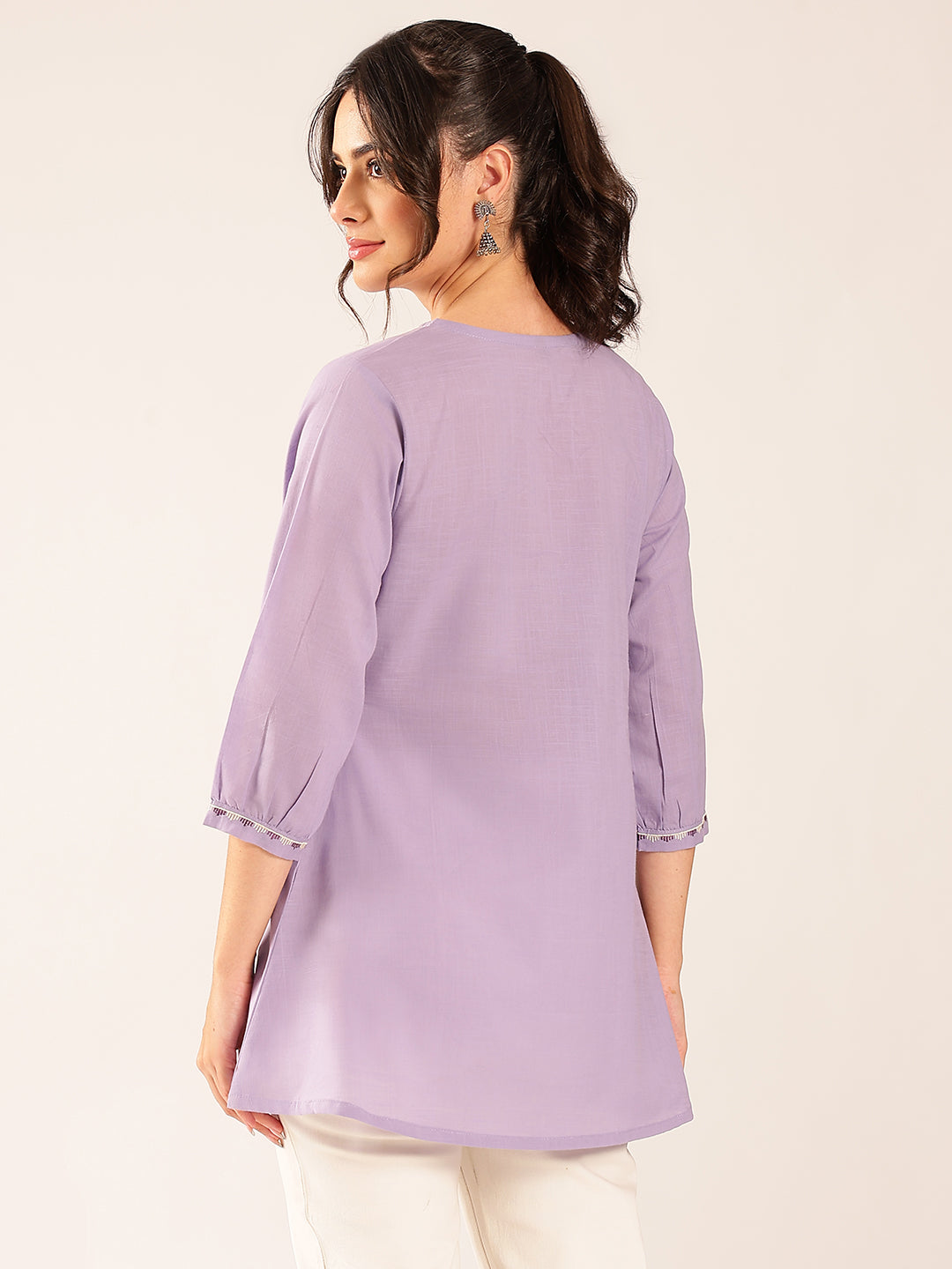 Lavender Yoke Design A-Line Cotton Stitched Top