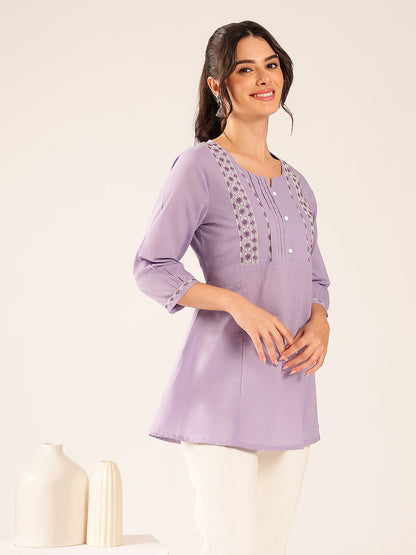 Lavender Yoke Design A-Line Cotton Stitched Top