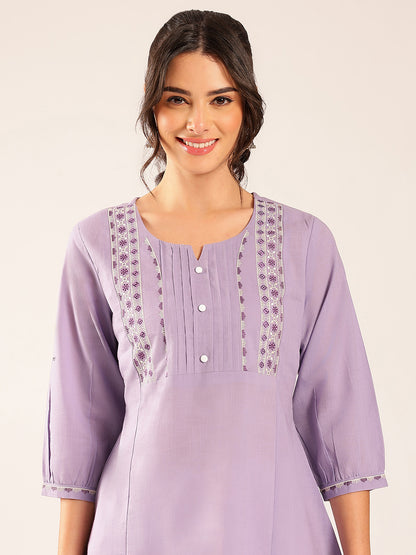 Lavender Yoke Design A-Line Cotton Stitched Top