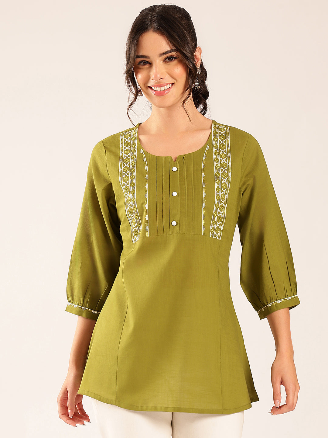 Mahendi Yoke Design A-Line Cotton Stitched Top