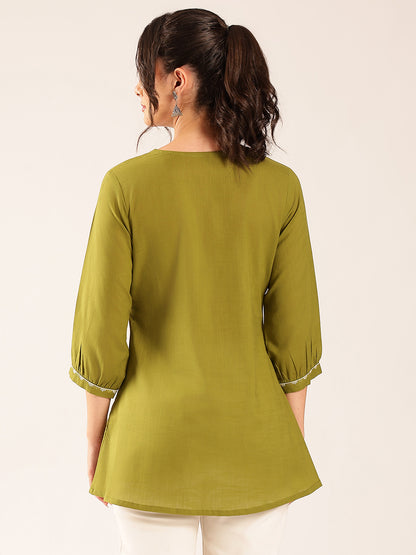 Mahendi Yoke Design A-Line Cotton Stitched Top