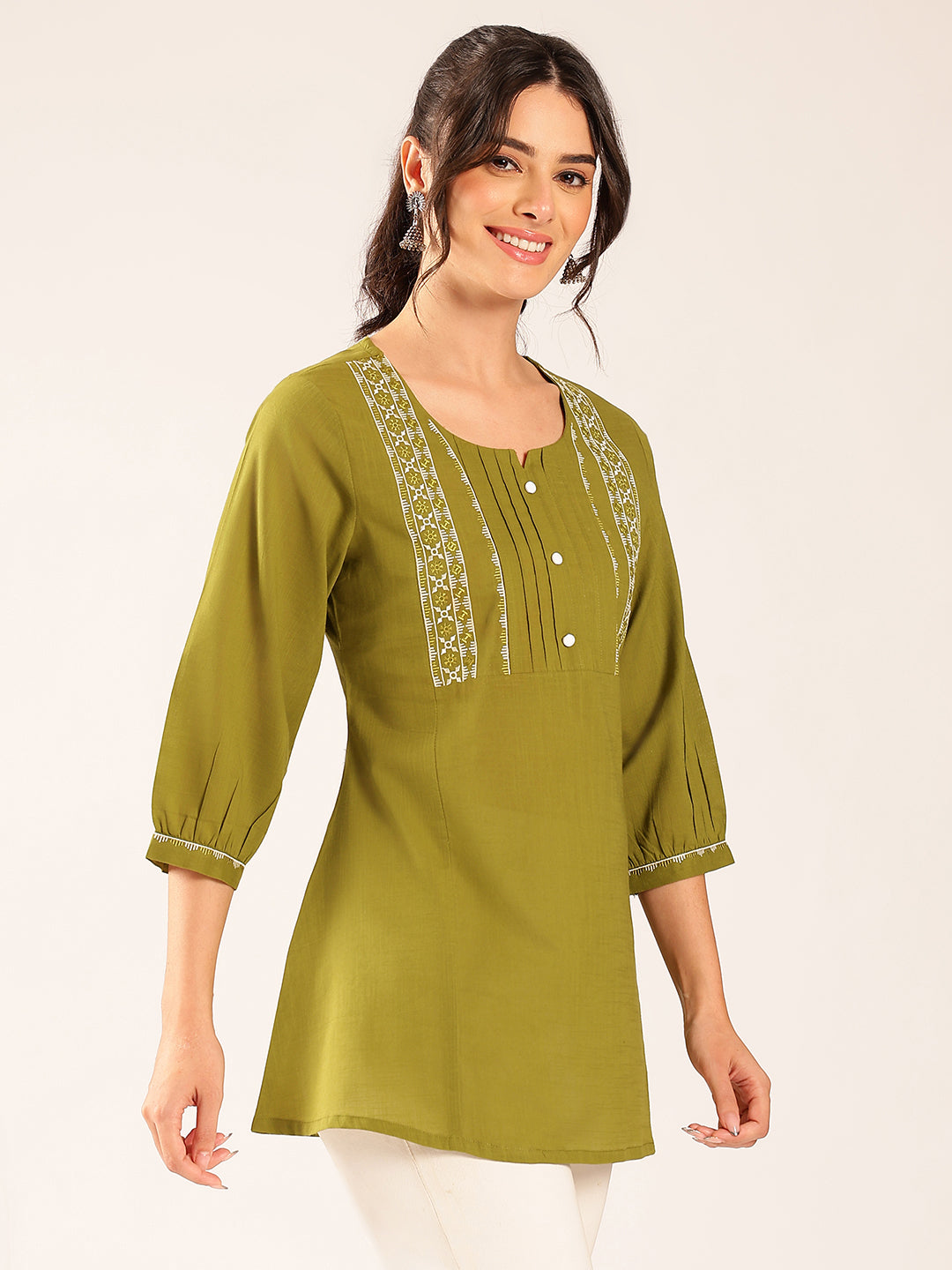 Mahendi Yoke Design A-Line Cotton Stitched Top