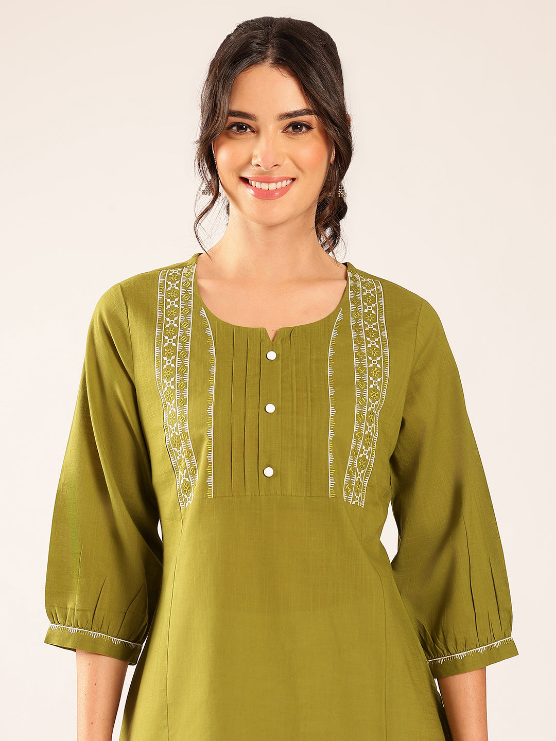 Mahendi Yoke Design A-Line Cotton Stitched Top