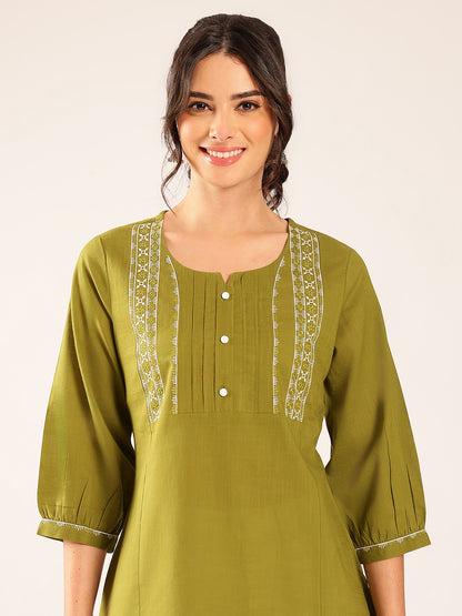 Mahendi Yoke Design A-Line Cotton Stitched Top
