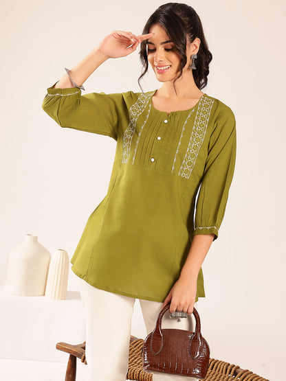 Mahendi Yoke Design A-Line Cotton Stitched Top