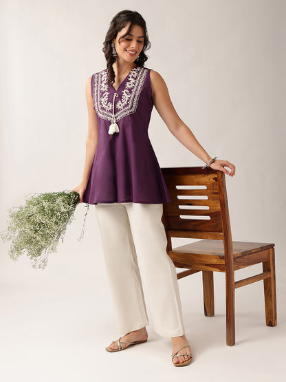 Voilet Floral A-Line Cotton Tunic