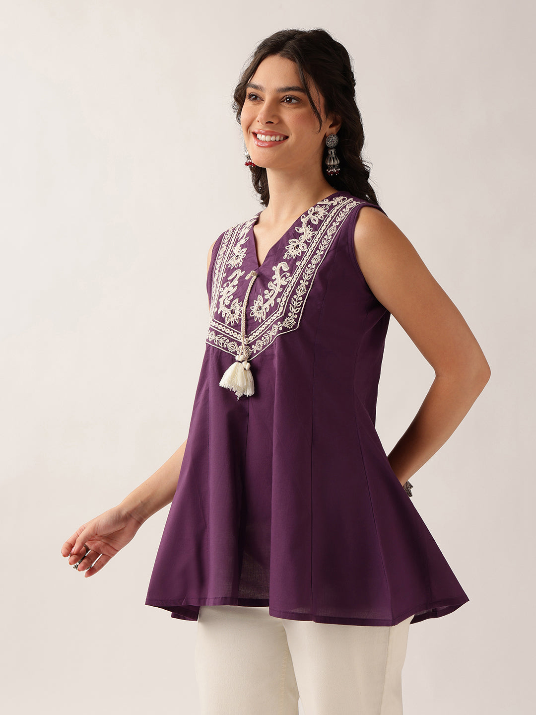 Voilet Floral A-Line Cotton Tunic