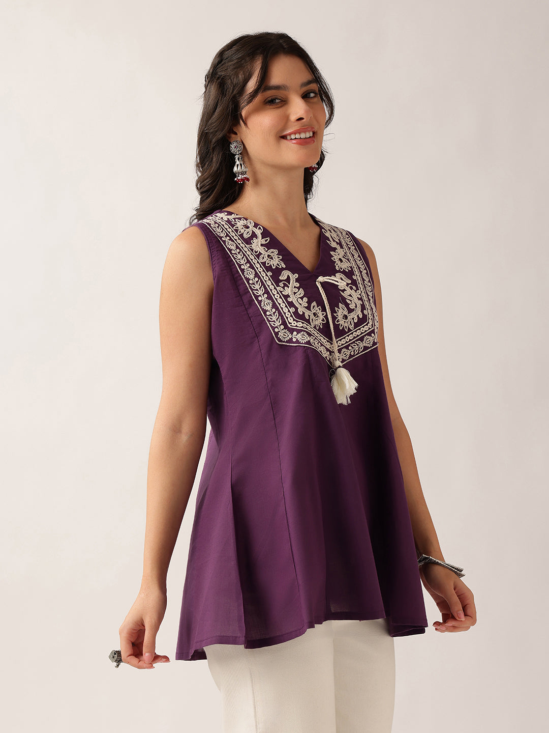 Voilet Floral A-Line Cotton Tunic