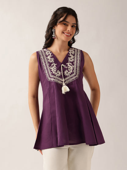 Voilet Floral A-Line Cotton Tunic