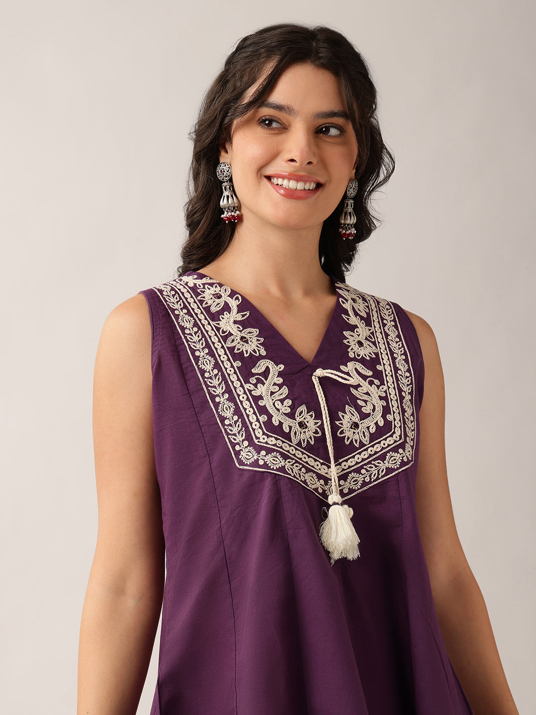 Voilet Floral A-Line Cotton Tunic