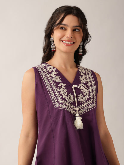 Voilet Floral A-Line Cotton Tunic