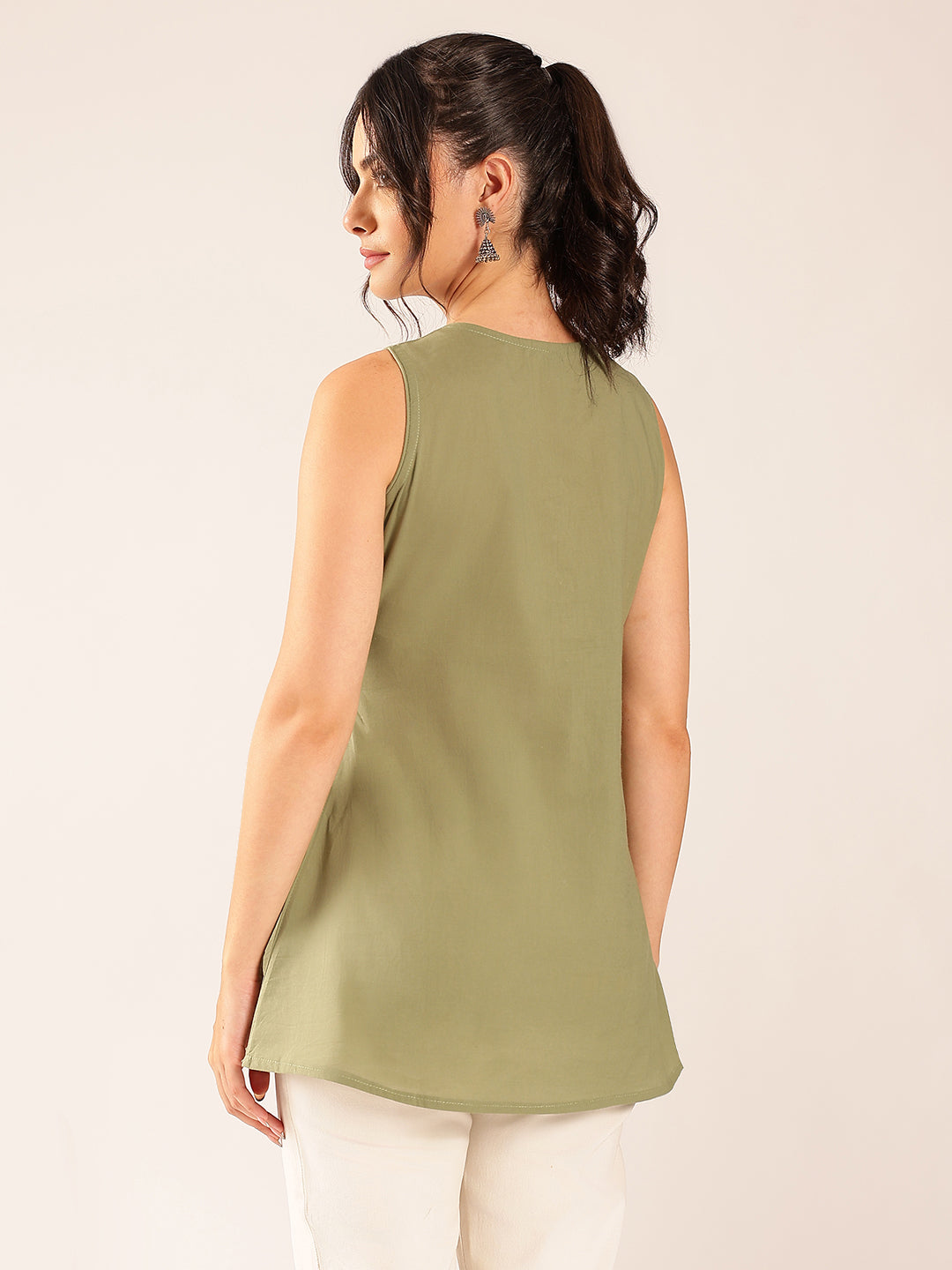 Pista Solid A-Line Cotton Stitched Tunic