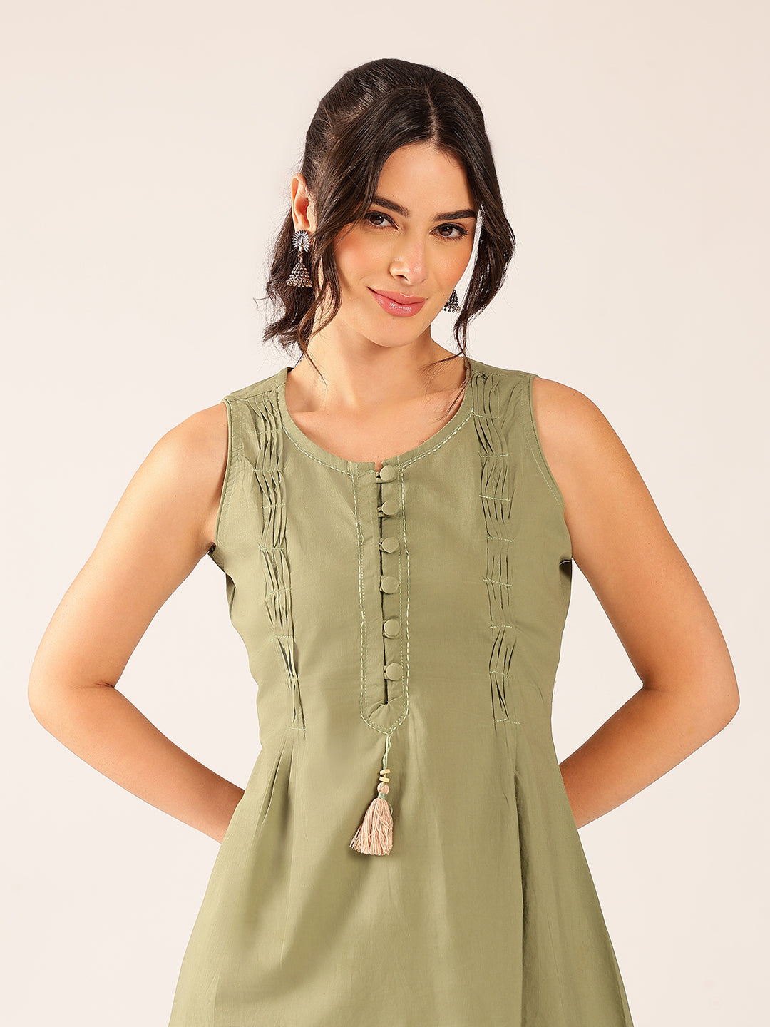 Pista Solid A-Line Cotton Stitched Tunic