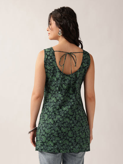 Green Floral Straight Cotton Tunic