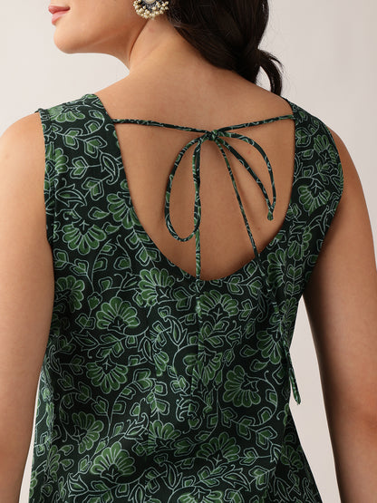 Green Floral Straight Cotton Tunic
