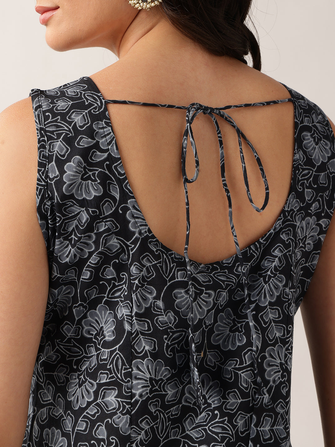 Black Floral Straight Cotton Tunic