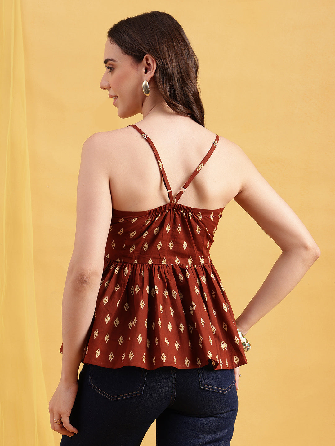 Brown Ikkat Flared Cotton Stitched Tunic