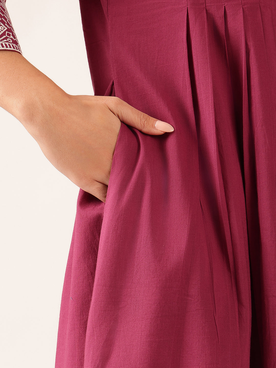 Purple Solid A-Line Cotton Stitched Kurta With Palazzo