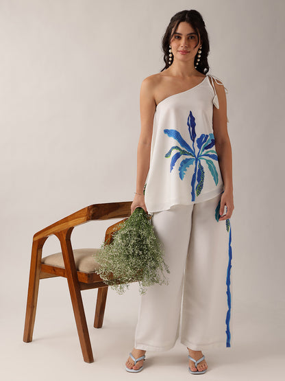 White Floral A-Line Georgette Co-Ord Set