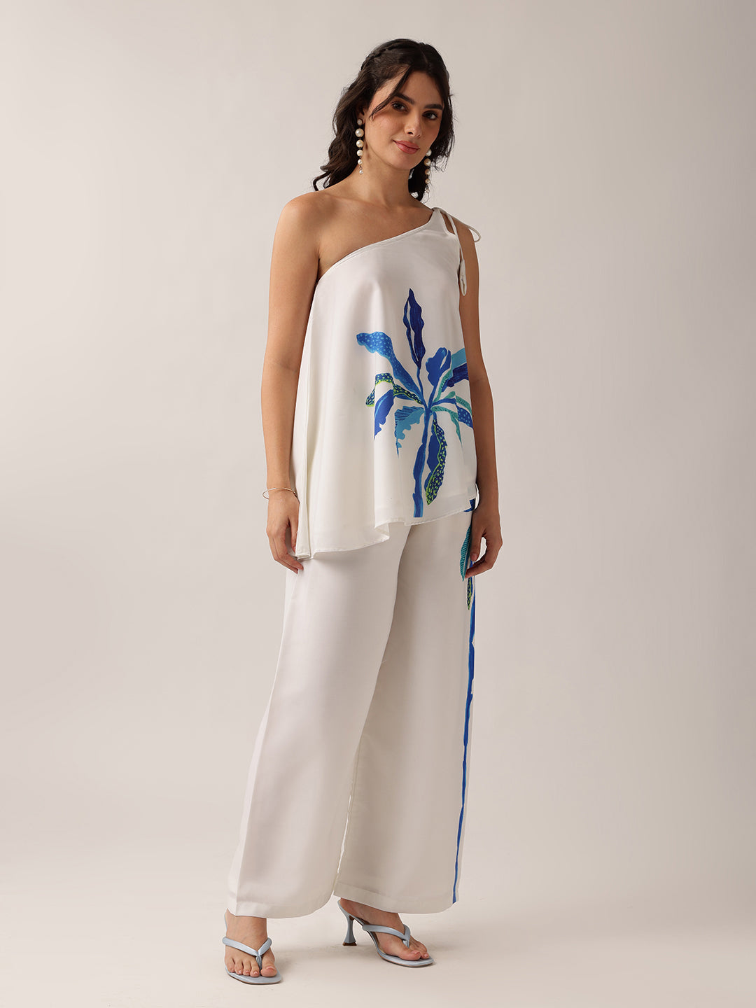 White Floral A-Line Georgette Co-Ord Set